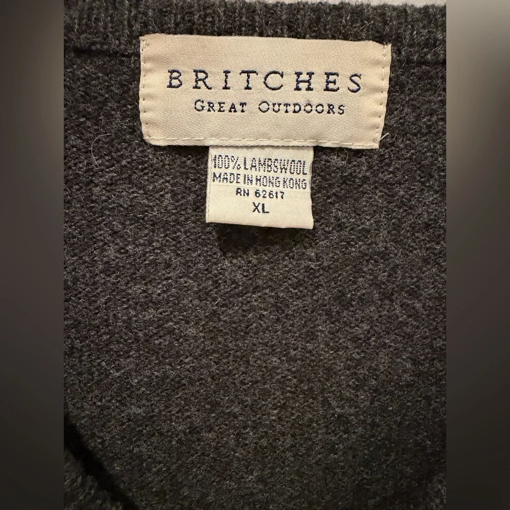 BRITCHES Great Outdoors Men’s 100% Lambswool V Neck Sweater - Charcoal Grey - XL